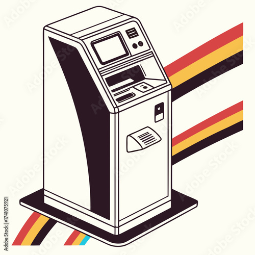 Isometric ticket printing machine with colorful stripes