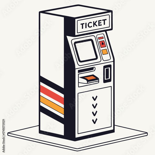 Isometric ticket vending machine with colorful stripes