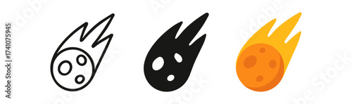 Meteor icons in linear, silhouette, and flat styles