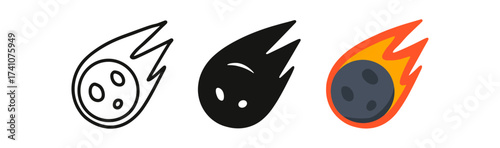 Stylized meteor collection in outline, solid, and colorful designs