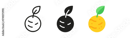 Minimalist fruit icons: outline, solid, and colorful citrus designs