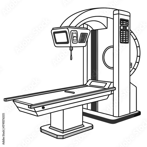 Medical Scanner Machine with Patient Table Line Art