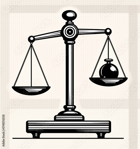Balanced Scales of Justice Symbol in Black and White