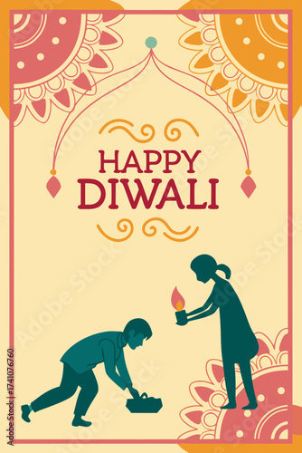 Happy Diwali Kids Lighting Diyas Greeting Card