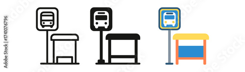Bus stop icons: minimalist and colorful designs for urban navigation