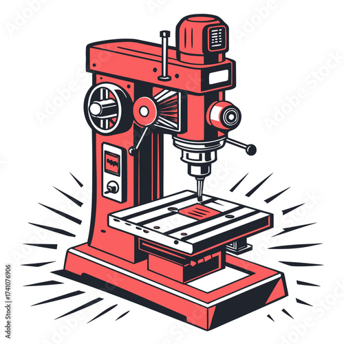 Red and black drill press vector illustration milling machine