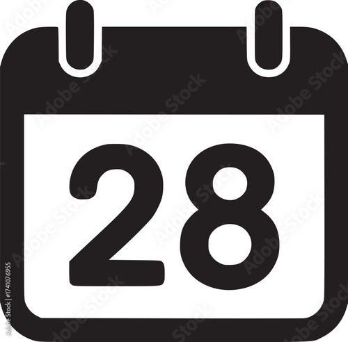 A minimalist calendar icon displaying the number twenty eight in bold black on a light gray background