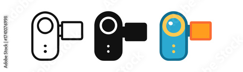 Camcorder icons: outline, solid, and colorful design variations