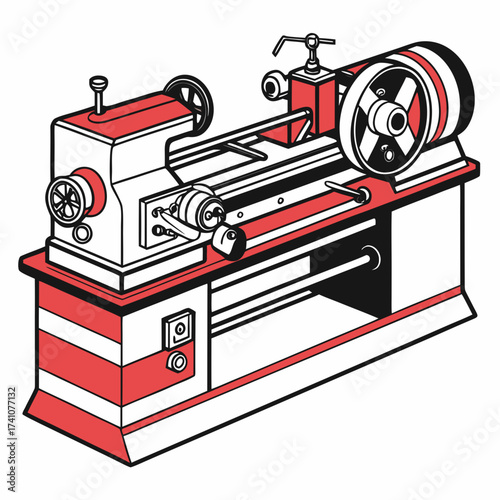 Red and black lathe machine vector illustration industrial