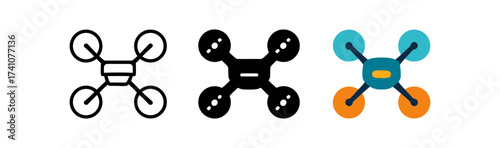 Minimalist line and colorful drone icon set for modern design projects