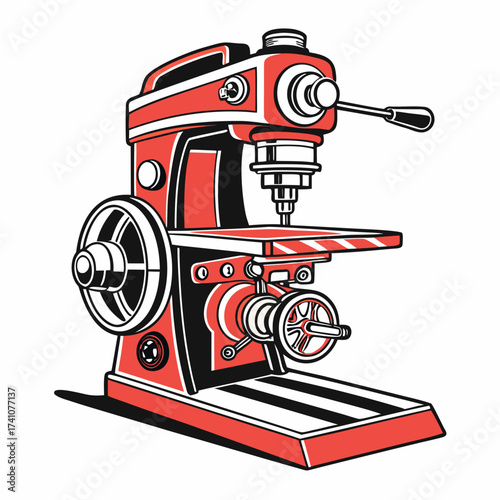 Red and black milling machine isolated on white drill press