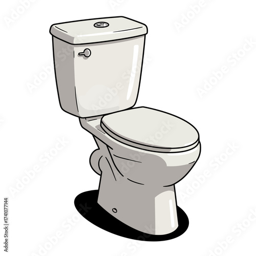 Classic white ceramic toilet fixture for modern bathroom design and plumbing installations isolated on white background