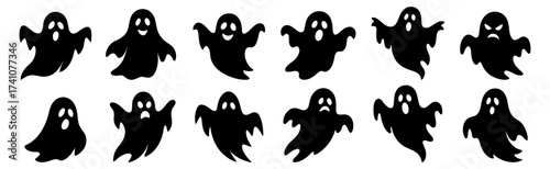 ghost silhouette icons ,spooky spirit, halloween, flying sheet