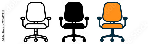 Office chair in outline, silhouette, and color styles for modern workspace design