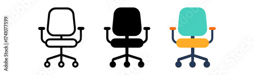Office chair design: outline, silhouette, and colorful variations