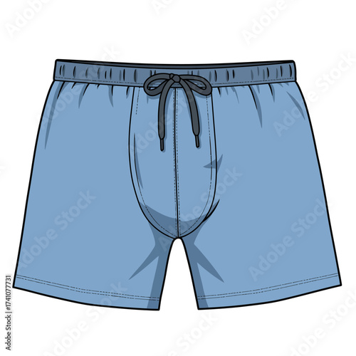 Light blue boxer shorts with drawstring waistband and side pockets perfect for lounging or sleepwear isolated on white background