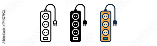 Power strips trio design in flat and outline styles