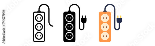Set of colorful and minimalist power strips with three outlets and cords