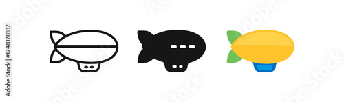 Airship icons set: outline, glyph, and colorful designs for modern graphics