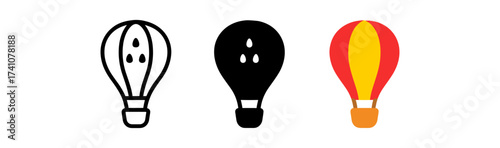 Colorful and silhouette hot air balloon icons on white background