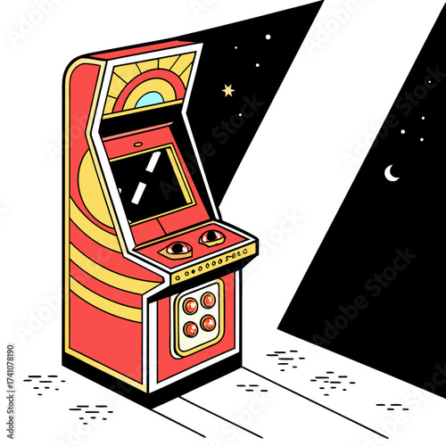 Red and yellow retro arcade game machine illustration