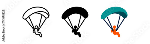Dynamic paragliding icons: linear, silhouette, and colorful designs