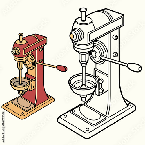 Red and yellow vintage milling machine and outline