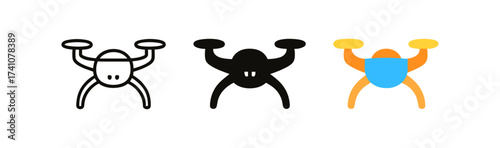 Stylized drone icons in linear, silhouette, and flat designs