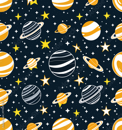 Cosmic Planet Pattern with Stars and Rings