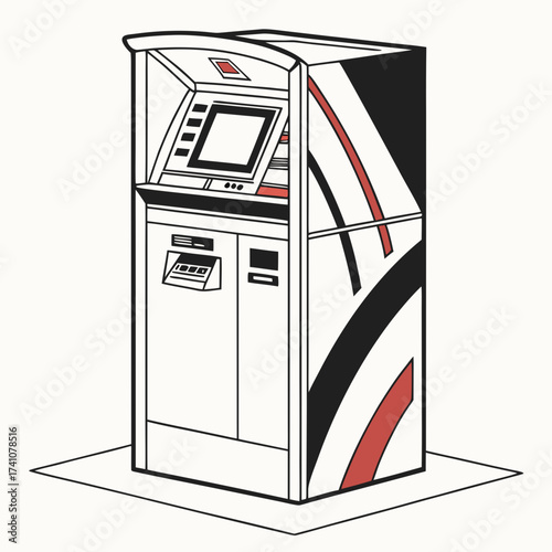 Red black and white vector atm machine cash machine 1