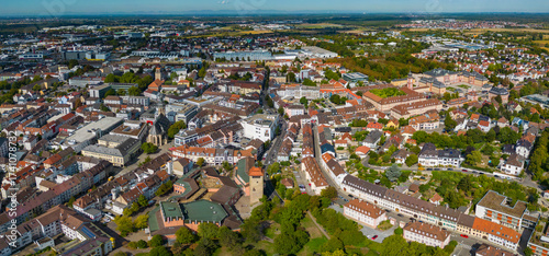 Aerial view around the old town of Bruchsal in south Germany on a sunny spring day