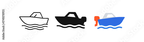 Simple boat icon set in minimalist style with three color variations