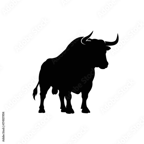 Powerful silhouette of a majestic bull standing strong symbolizing strength and power isolated on white background