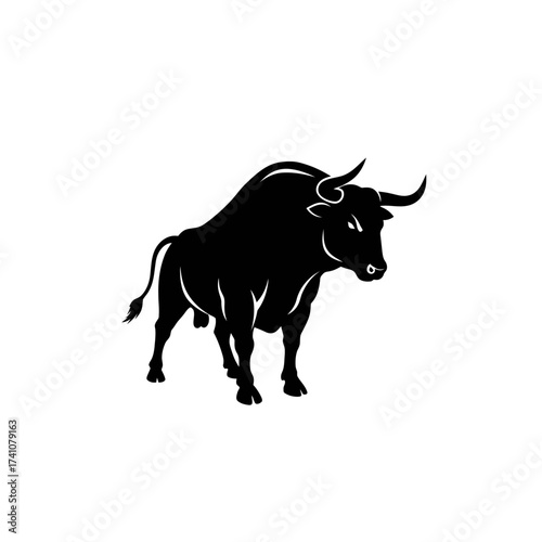 Powerful silhouette of a majestic bull standing strong symbolizing strength and determination isolated on white background