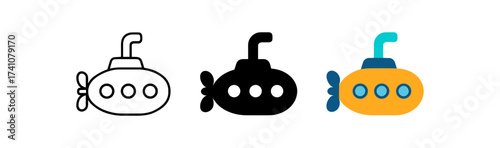 Colorful, silhouette, and outline submarine designs for nautical themes