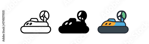 Minimal hovercraft icons in outline, silhouette, and colorful flat styles