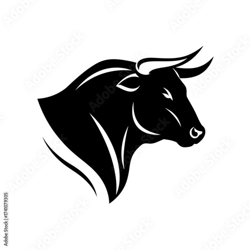 Powerful black bull head silhouette powerful strong animal symbol livestock farm agricultural concept graphic isolated on white background