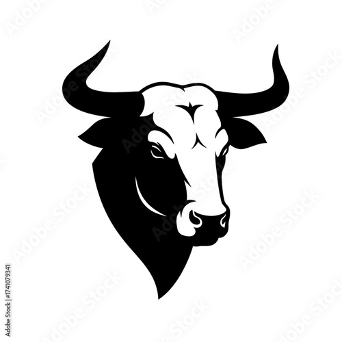 Powerful bull head silhouette fierce animal symbol strength majestic horns wild creature emblem isolated on white background