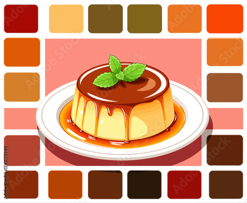 Delicious Flan with Caramel Sauce on Plate, Warm Colors