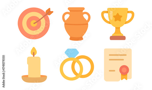 Colorful collection of flat style icons for business and achievements