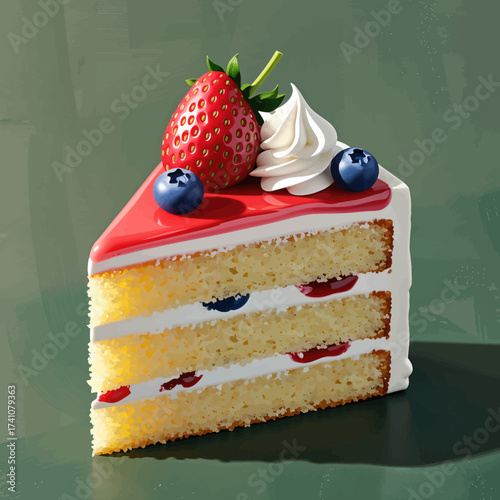 Delicious Strawberry Blueberry Layer Cake Slice