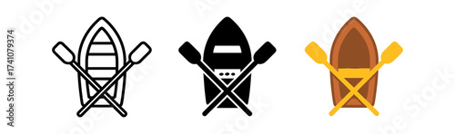 Rowboat set: outline, solid, and color variations with paddles