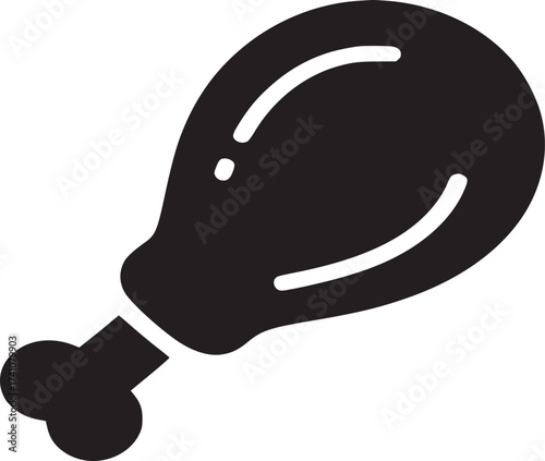 A black silhouette of a chicken leg with two curved lines on the body against a light gray background