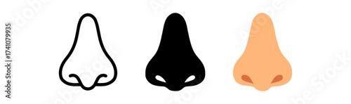 Nose icon set: outline, silhouette, and color variations