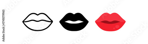 Minimalist lips icon set in monochrome and red color variations