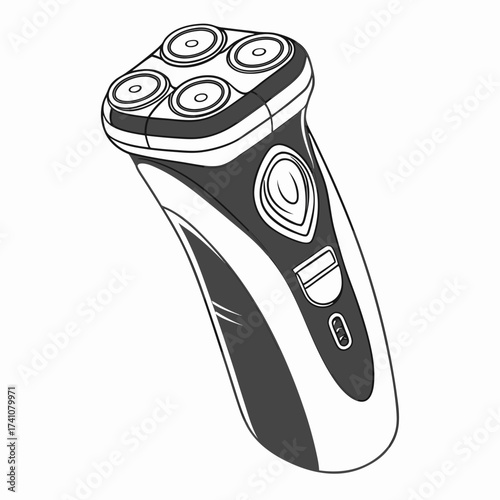 Rotary electric shaver vector illustration dark gray and white