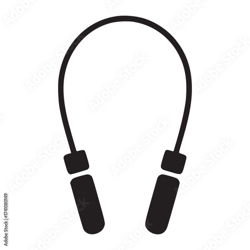 Isolated graphic of a dark jump rope with handles on a white background for exercise and fitness use