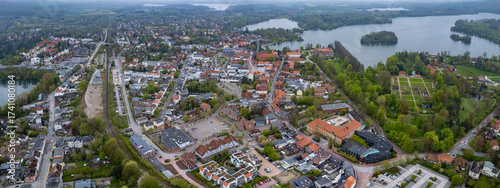 Aerial view around the old town of Eutin in north Germany on a cloudy autumn day