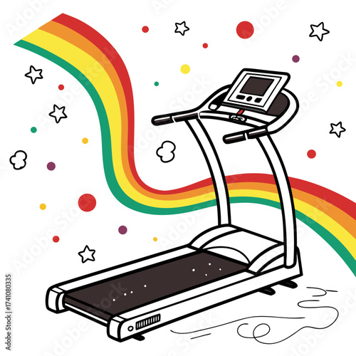 Treadmill machine with rainbow and colorful dots exercise