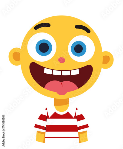 Exuberant Cartoon Boy Smiling in Striped Shirt